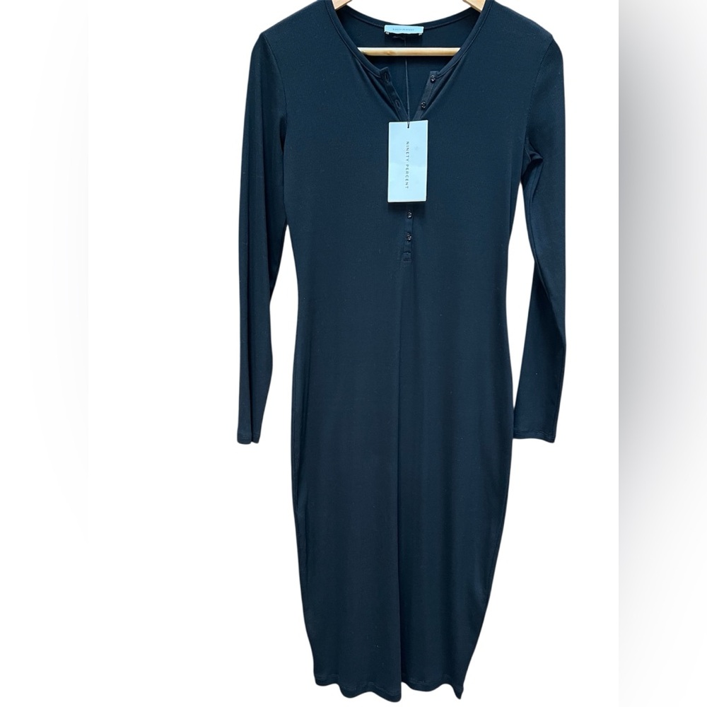 NWT Ninety Percent Ribbed Black Button Front Dress - Picture 2 of 7
